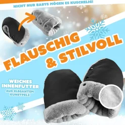 KIDIZ® Handwärmer Kinderwagen Handschuhe Handmuff Kinderwagenmuff mit warme Plüschmaterial Fleece und Baumwolle Innenseite Wasserdicht Winddicht Handwärmer Universalgröße für alle Kinderwagen Buggy