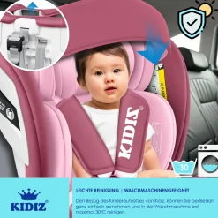 KIDIZ® Kindersitz Autositz Kinderautositz Baby Isofix Top Tether 360° drehbar i-Size Gruppe 0/1/2/3 ab Geburt -12 Jahre + Sonnenschutzdach Seitenschutz 5 Punkt Gurt Kopfstützenverstellung ECE R129