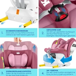 KIDIZ® Kindersitz Autositz Kinderautositz Baby Isofix Top Tether 360° drehbar i-Size Gruppe 0/1/2/3 ab Geburt -12 Jahre + Sonnenschutzdach Seitenschutz 5 Punkt Gurt Kopfstützenverstellung ECE R129