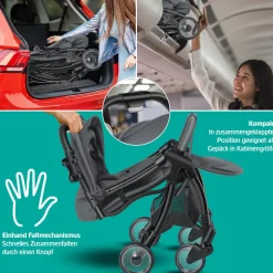 KIDIZ® Kinderwagen Premium Kinderbuggy klappbar Liegebuggy Sportwagen Faltbar 360°Räder 5-Punkt Gurt Inkl. Getränkehalter & Regenabdeckung, verstellbare Rückenlehne & Sonnenverdeck