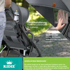 KIDIZ® Kinderwagen Premium Kinderbuggy klappbar Liegebuggy Sportwagen Faltbar 360°Räder 5-Punkt Gurt Inkl. Getränkehalter & Regenabdeckung, verstellbare Rückenlehne & Sonnenverdeck