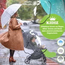 KIDIZ® Kinderwagen Premium Kinderbuggy klappbar Liegebuggy Sportwagen Faltbar 360°Räder 5-Punkt Gurt Inkl. Getränkehalter & Regenabdeckung, verstellbare Rückenlehne & Sonnenverdeck