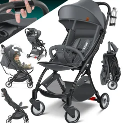 KIDIZ® Kinderwagen Premium Kinderbuggy klappbar Liegebuggy Sportwagen Faltbar 360°Räder 5-Punkt Gurt Inkl. Getränkehalter & Regenabdeckung, verstellbare Rückenlehne & Sonnenverdeck