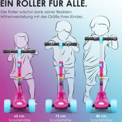 KIDIZ® Roller Kinder Scooter X-Pro2 Dreiradscooter mit PU LED Leuchtenden Räder Kinderroller faltbar Tret-Roller höhenverstellbarer Cityroller Kinderscooter für Jungen Mädchen 3-12 Jahre