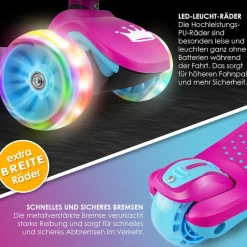 KIDIZ® Roller Kinder Scooter X-Pro2 Dreiradscooter mit PU LED Leuchtenden Räder Kinderroller faltbar Tret-Roller höhenverstellbarer Cityroller Kinderscooter für Jungen Mädchen 3-12 Jahre