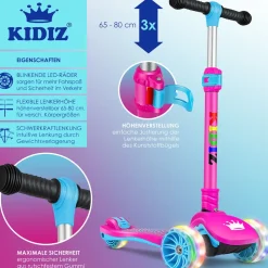 KIDIZ® Roller Kinder Scooter X-Pro2 Dreiradscooter mit PU LED Leuchtenden Räder Kinderroller faltbar Tret-Roller höhenverstellbarer Cityroller Kinderscooter für Jungen Mädchen 3-12 Jahre