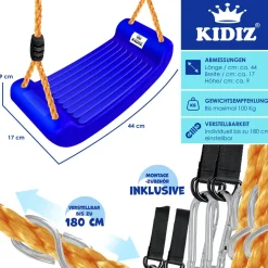 KIDIZ® Schaukel Kinderschaukel Set - Ink. Zubehör Schaukelsitz Schaukelbrett Garten Outdoor Indoor Brettschaukel für Kinder zum Schaukeln aus Kunststoff Höhenverstellbar Rutschfest