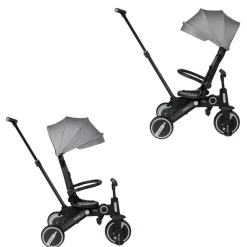 Kikkaboo Dreirad, Tricycle Trix 3 in 1 Schiebegriff, Sonnendach faltbar, Gurt grau