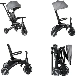 Kikkaboo Dreirad, Tricycle Trix 3 in 1 Schiebegriff, Sonnendach faltbar, Gurt grau