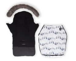 Kikkaboo Fußsack Shiny Nylon für Kinderwagen Motiv aufgedruckt Reißverschluss weiß