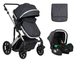 Kikkaboo Kinderwagen Darling 3 in 1 Sportsitz Tragetasche Autositz Wickeltasche grau gemustert