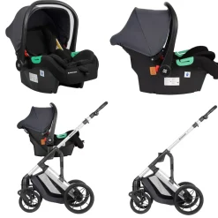 Kikkaboo Kinderwagen Darling 3 in 1 Sportsitz Tragetasche Autositz Wickeltasche grau gemustert