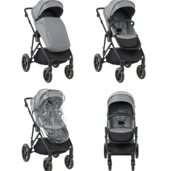 Kikkaboo Kinderwagen Thea 2 in 1 EVA-Räder verstellbarer Schiebegriff Babywanne grau