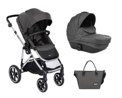 Kikkaboo Kinderwagen Thea 2 in 1 Babywanne, Wickeltasche, Fußabdeckung, Korb dunkelgrau