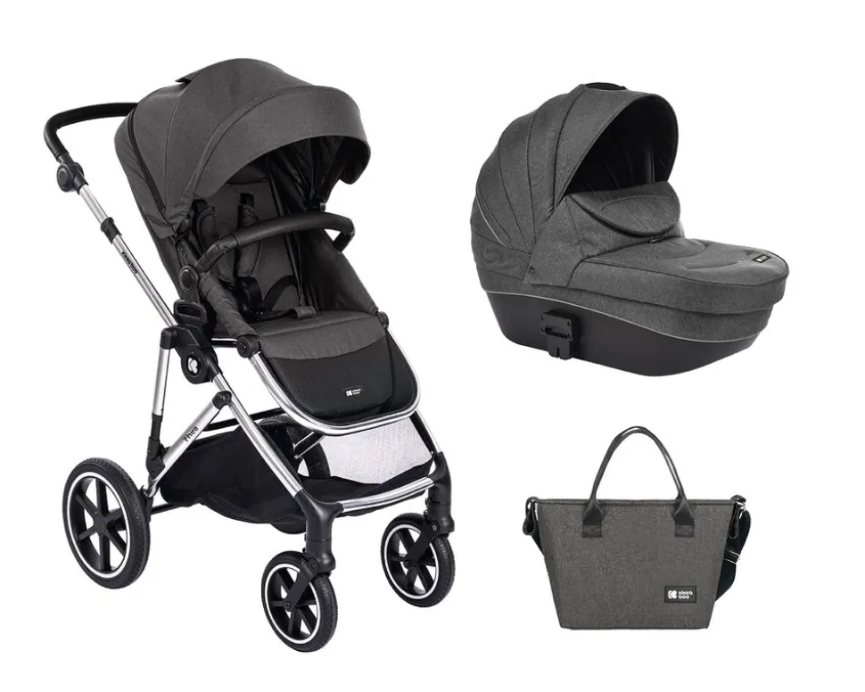 Kikkaboo Kinderwagen Thea 2 in 1 Babywanne, Wickeltasche, Fußabdeckung, Korb dunkelgrau