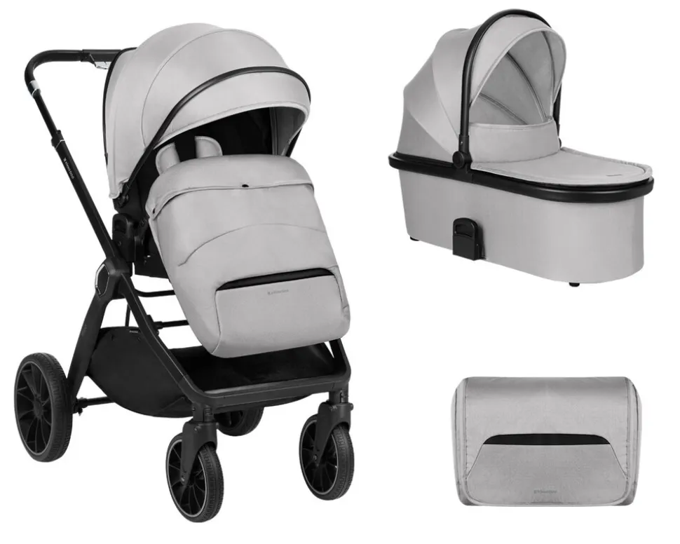 Kikkaboo Kinderwagen Tiffany 2 in 1 Babywanne, Sportsitz, Wickeltasche, PU-Räder grau