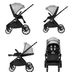 Kikkaboo Kinderwagen Tiffany 2 in 1 Babywanne, Sportsitz, Wickeltasche, PU-Räder grau