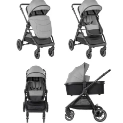 Kikka boo Kombikinderwagen Ava 3 in 1 Babywanne, Babyschale, Gummiräder, Tasche grau