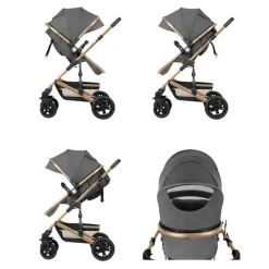 Kikkaboo Kombikinderwagen Amaia 3in1 i-Size Babyschale umbaubar Federung Tasche dunkelgrau