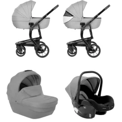 Kikkaboo Kombikinderwagen Irene 3 in 1 Babywanne Autositz Adapter Wickeltasche grau hellgrau
