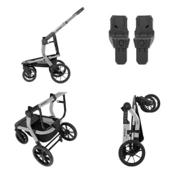 Kikkaboo Kombikinderwagen Irene 3 in 1 Babywanne Autositz Adapter Wickeltasche grau hellgrau