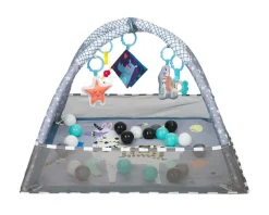 Kikkaboo Spielbogen, Krabbeldecke 2 in 1, Greiflinge, 18 Spielbälle, Bällebad grau