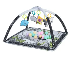 Kikkaboo Spielbogen, Krabbeldecke 2 in 1, Greiflinge, 18 Spielbälle, Bällebad grau