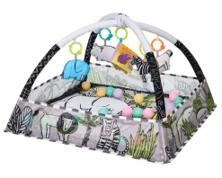 Kikkaboo Spielbogen, Krabbeldecke 2 in 1, Greiflinge, 18 Spielbälle, Bällebad grau