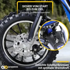 Kinder-Crossbike Gepard, Elektro-Kindermotorrad, 500 Watt, bis 24 km/h, verstärkte Gabel, ab 8 J. (Blau)