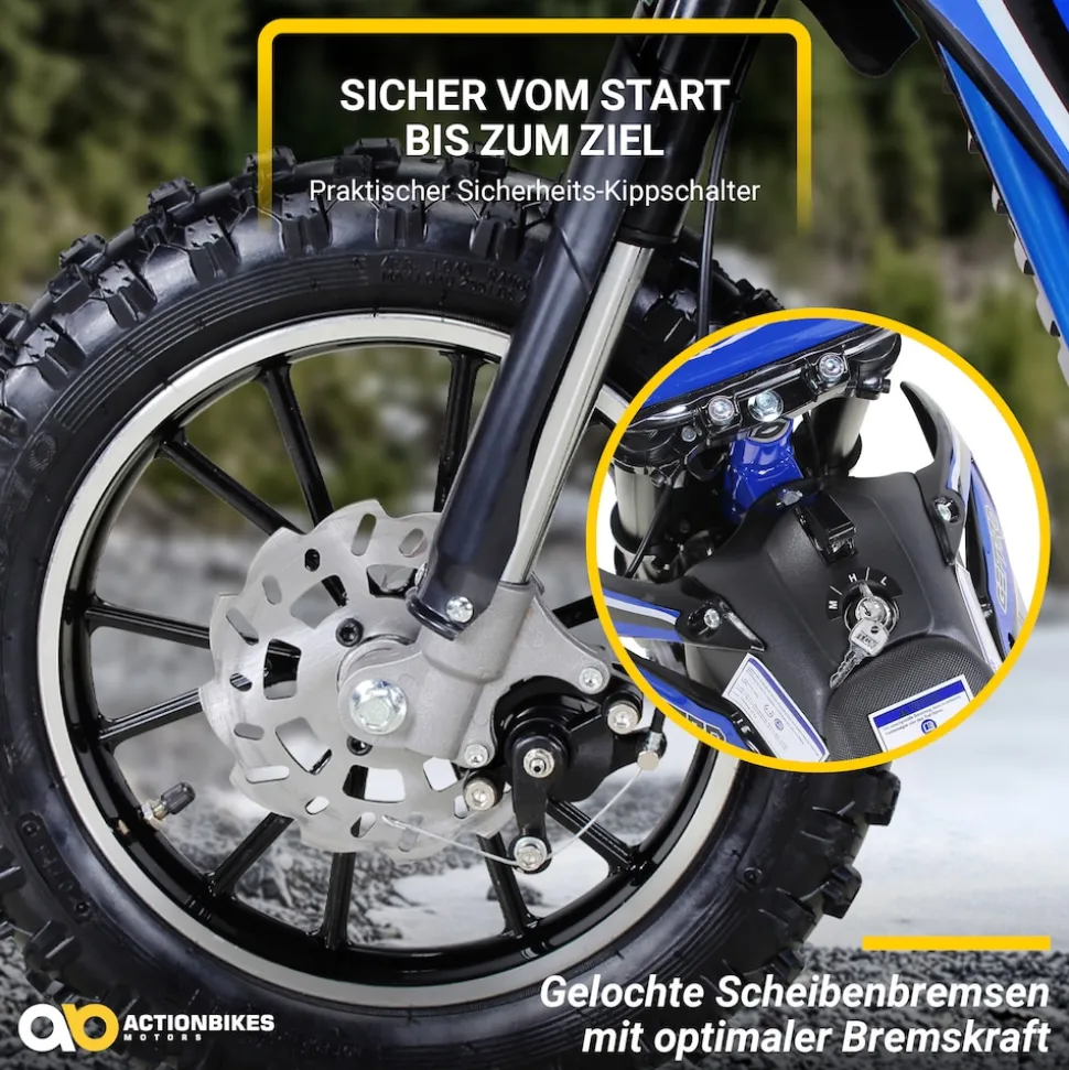 Kinder-Crossbike Gepard, Elektro-Kindermotorrad, 500 Watt, bis 24 km/h, verstärkte Gabel, ab 8 J. (Blau)