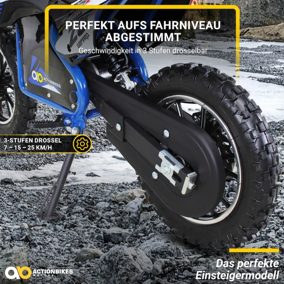 Kinder-Crossbike Gepard, Elektro-Kindermotorrad, 500 Watt, bis 24 km/h, verstärkte Gabel, ab 8 J. (Blau)
