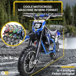 Kinder-Crossbike Gepard, Elektro-Kindermotorrad, 500 Watt, bis 24 km/h, verstärkte Gabel, ab 8 J. (Blau)