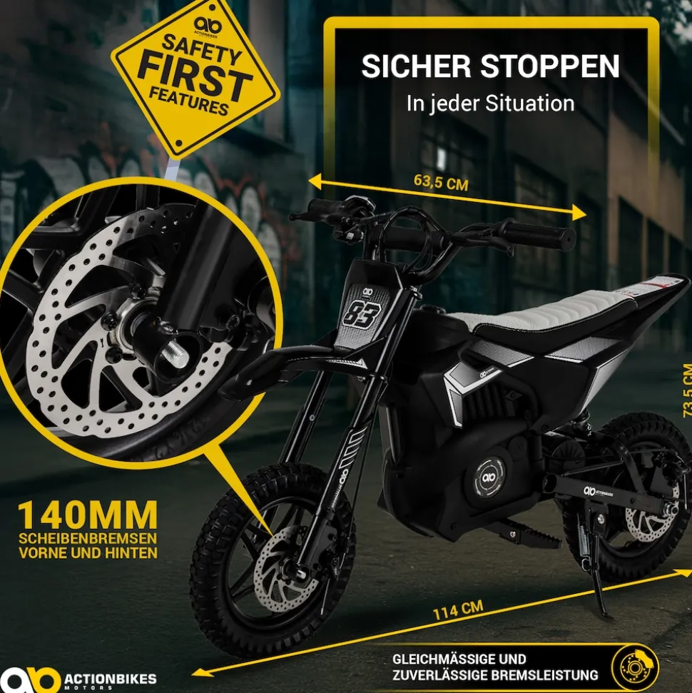 Kinder Crossbike Raider, Kinder Elektromotorrad, maximale Sicherheitsstandards, ab 8 Jahren
