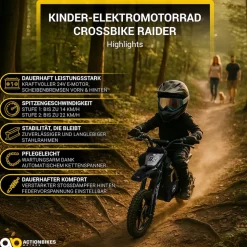 Kinder Crossbike Raider, Kinder Elektromotorrad, maximale Sicherheitsstandards, ab 8 Jahren
