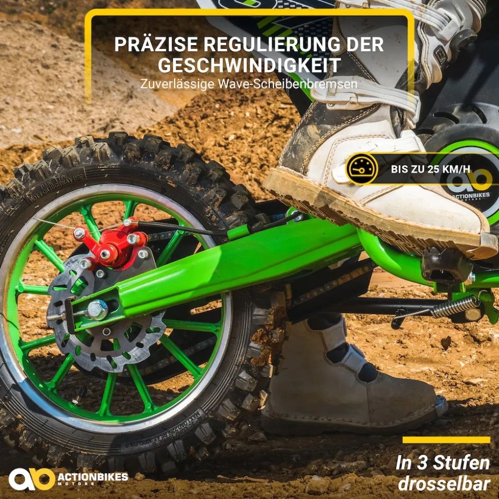 Kinder-Crossbike Viper, Elektro-Kindermotorrad, 1000 Watt, bis 24 km/h, Scheibenbremsen, ab 8 Jahren (Schwarz)