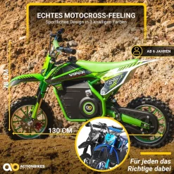 Kinder-Crossbike Viper, Elektro-Kindermotorrad, 1000 Watt, bis 24 km/h, Scheibenbremsen, ab 8 Jahren (Schwarz)