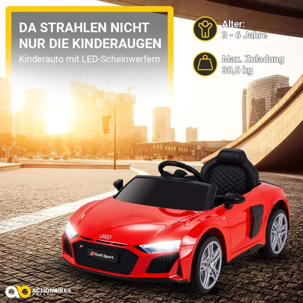 Kinder-Elektroauto Audi R8 Spyder lizenziert, 60 Watt, LED-Scheinwerfer, Musik, Hupe, Fernbedienung, (Schwarz)