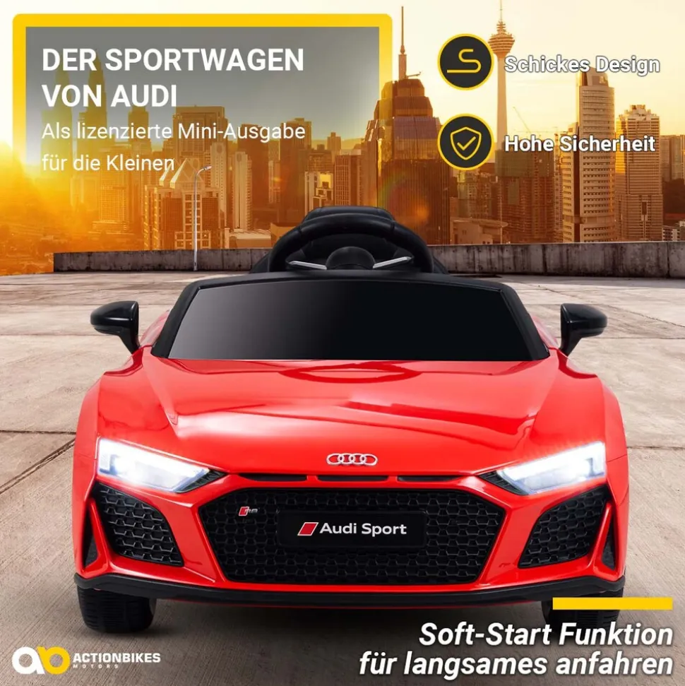 Kinder-Elektroauto Audi R8 Spyder lizenziert, 60 Watt, LED-Scheinwerfer, Musik, Hupe, Fernbedienung, (Schwarz)