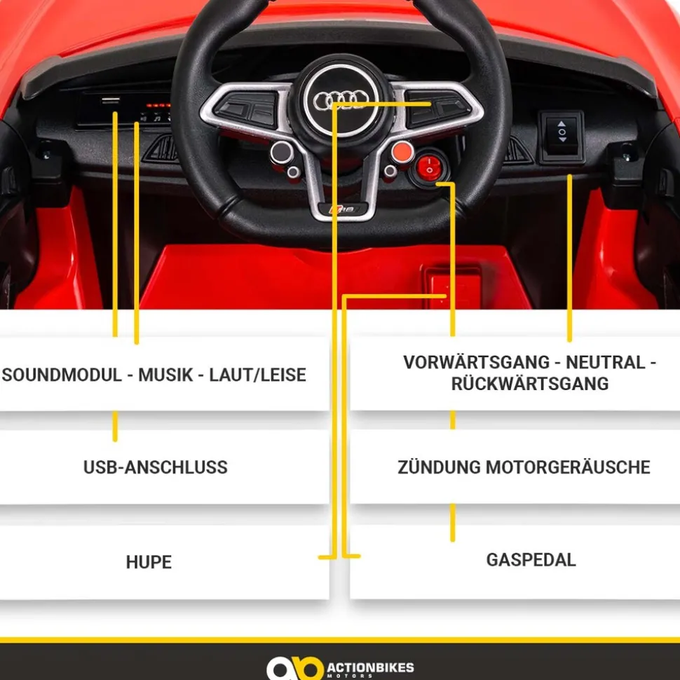 Kinder-Elektroauto Audi R8 Spyder lizenziert, 60 Watt, LED-Scheinwerfer, Musik, Hupe, Fernbedienung, (Schwarz)