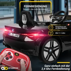 Kinder-Elektroauto BMW i4, Fernbedienung, LED-Beleuchtung, Soft-Start-Funktion (Schwarz)