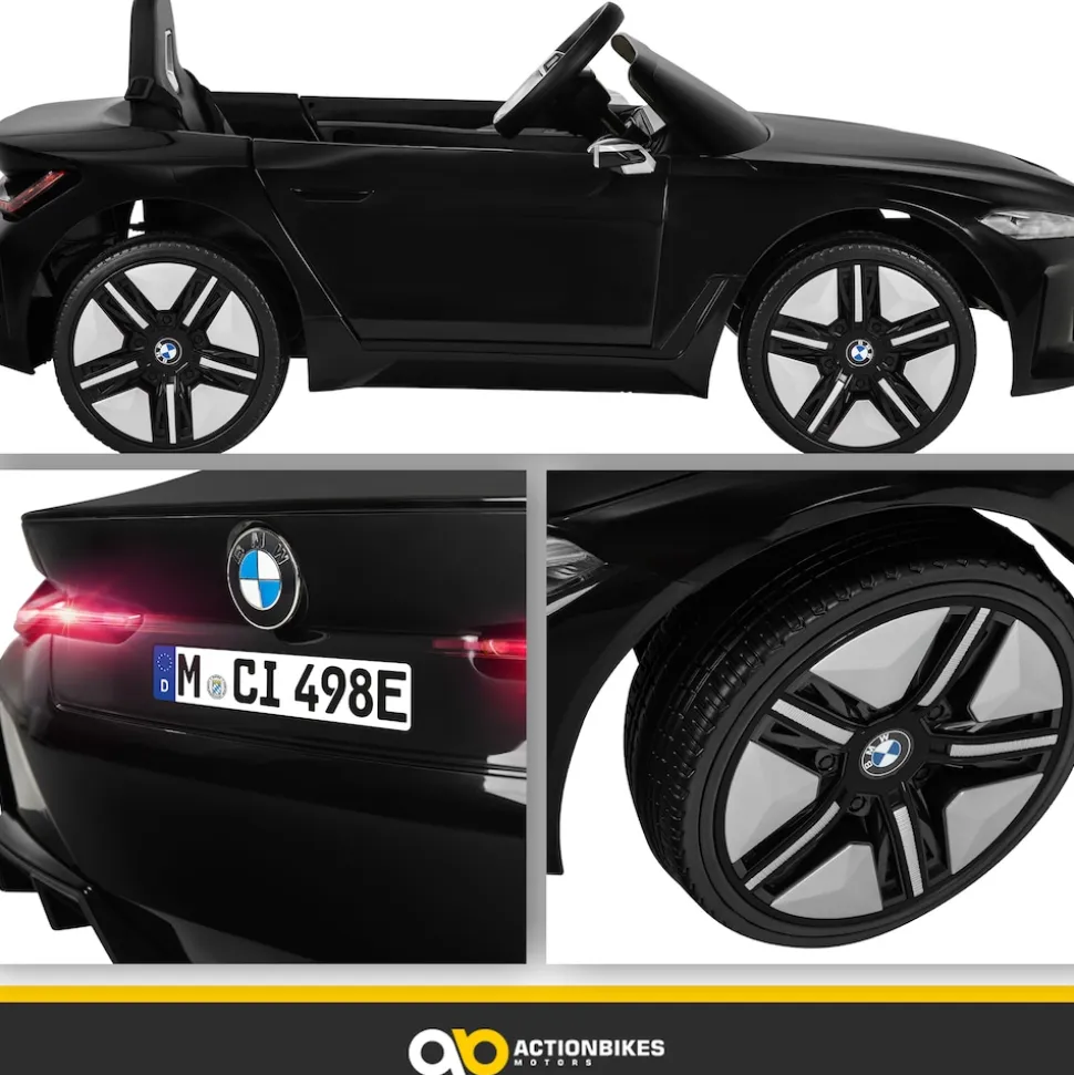 Kinder-Elektroauto BMW i4, Fernbedienung, LED-Beleuchtung, Soft-Start-Funktion (Schwarz)