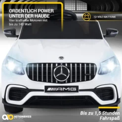 Kinder-Elektroauto Mercedes AMG GLC 63S Coupé, 4x4-Antrieb, Fernbedienung, 140 Watt, LED, EVA-Reifen (Weiß)