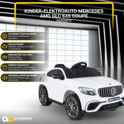 Kinder-Elektroauto Mercedes AMG GLC 63S Coupé, 4x4-Antrieb, Fernbedienung, 140 Watt, LED, EVA-Reifen (Weiß)