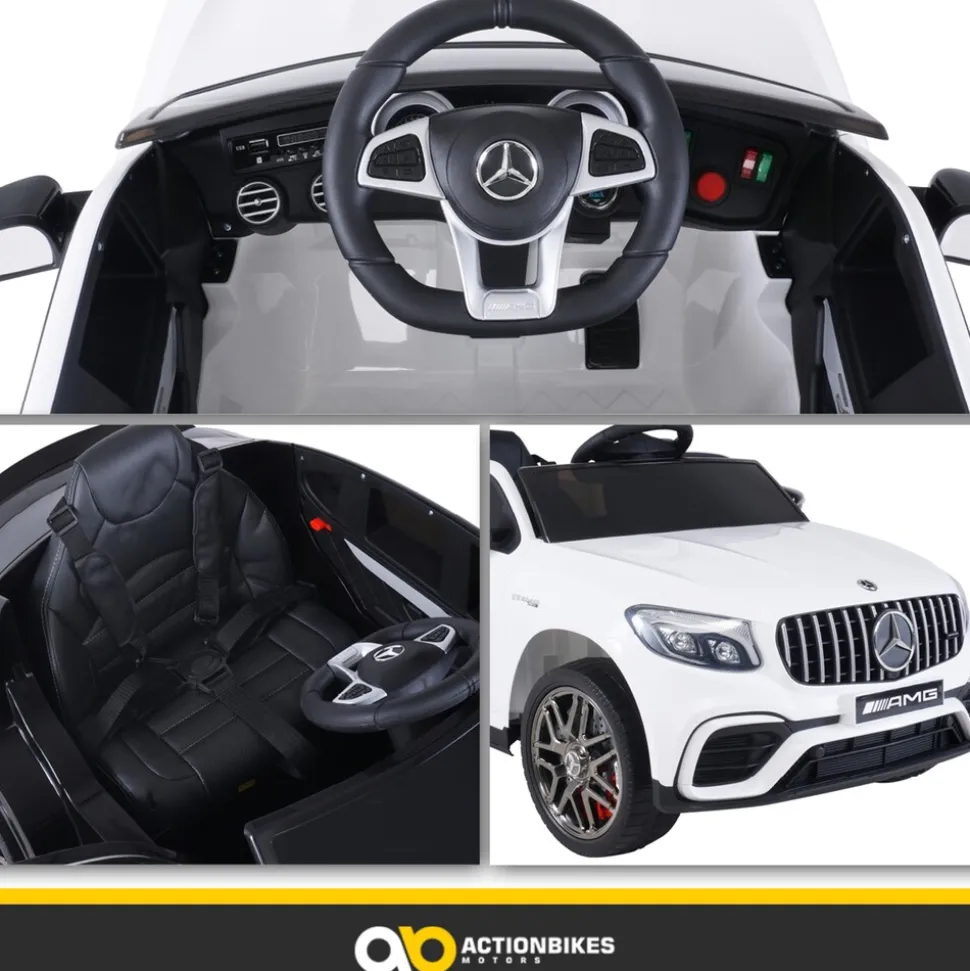 Kinder-Elektroauto Mercedes AMG GLC 63S Coupé, 4x4-Antrieb, Fernbedienung, 140 Watt, LED, EVA-Reifen (Weiß)