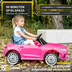 Kinder-Elektroauto Mercedes-Benz CLS 350 Coupé, lizenziert, 2 x 20 Watt Motoren, LED-Scheinwerfer (Pink)