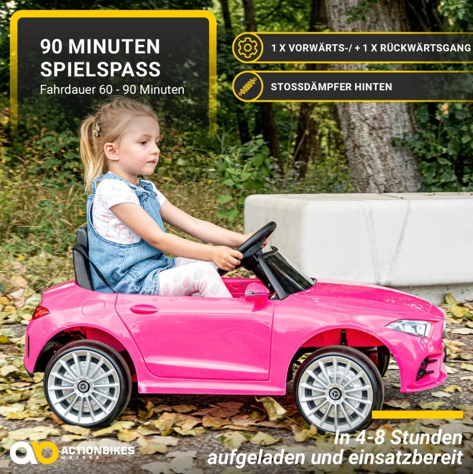 Kinder-Elektroauto Mercedes-Benz CLS 350 Coupé, lizenziert, 2 x 20 Watt Motoren, LED-Scheinwerfer (Pink)