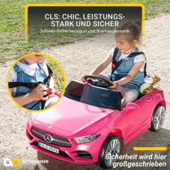 Kinder-Elektroauto Mercedes-Benz CLS 350 Coupé, lizenziert, 2 x 20 Watt Motoren, LED-Scheinwerfer (Pink)