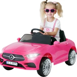 Kinder-Elektroauto Mercedes-Benz CLS 350 Coupé, lizenziert, 2 x 20 Watt Motoren, LED-Scheinwerfer (Pink)