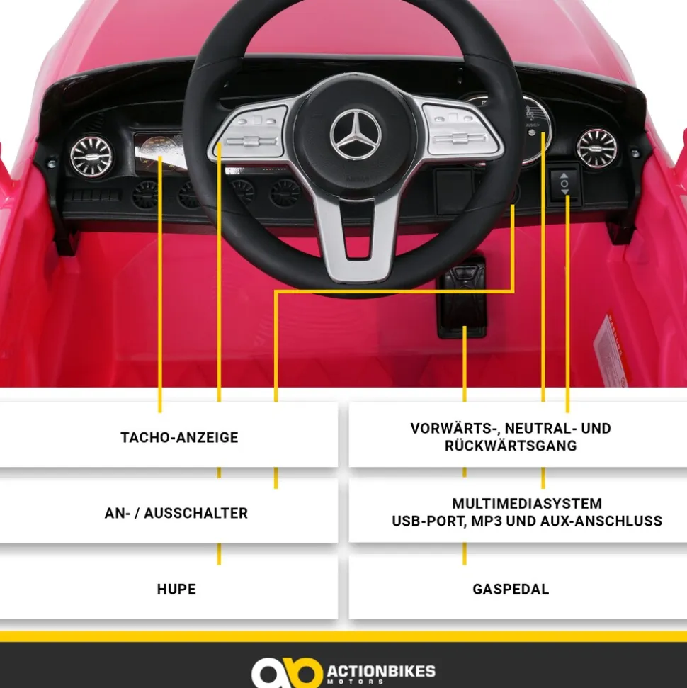 Kinder-Elektroauto Mercedes-Benz CLS 350 Coupé, lizenziert, 2 x 20 Watt Motoren, LED-Scheinwerfer (Pink)