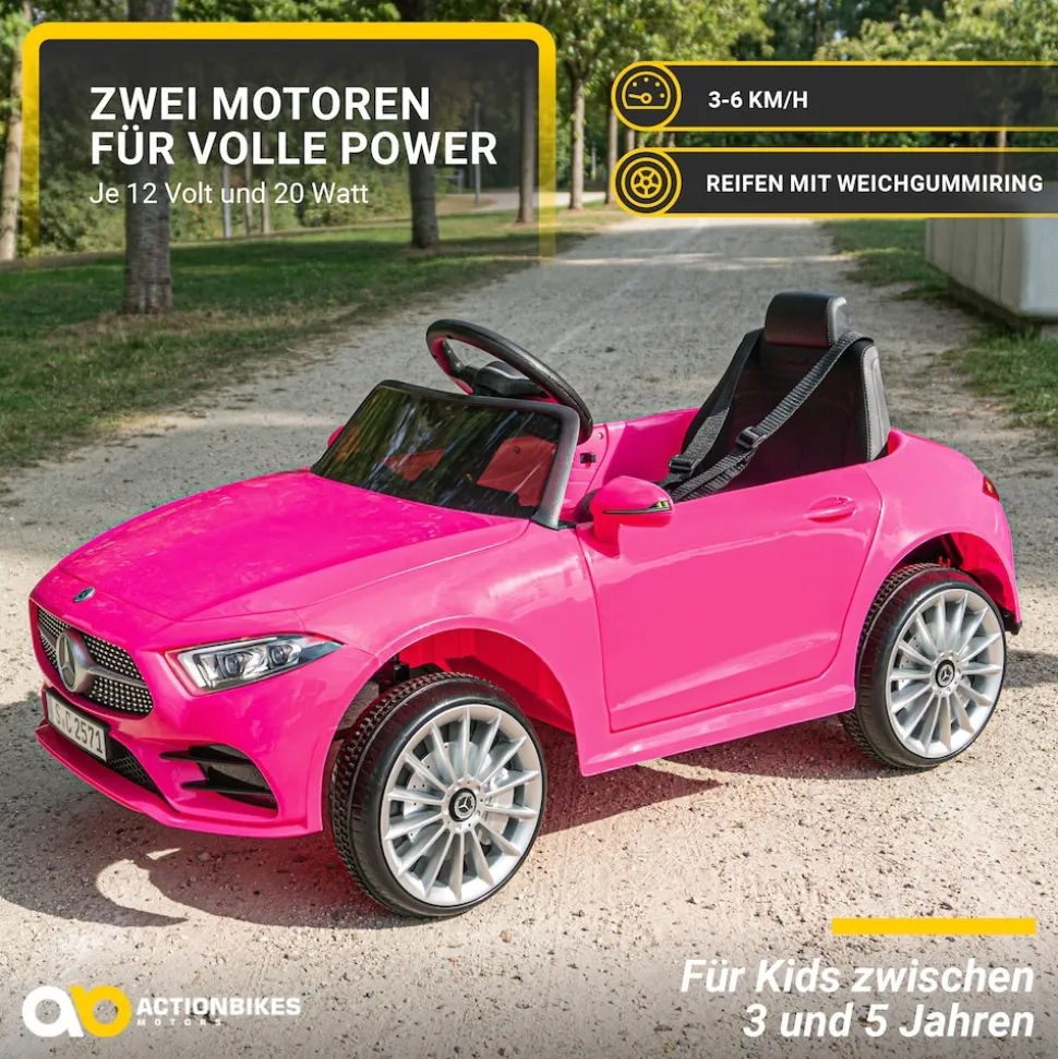 Kinder-Elektroauto Mercedes-Benz CLS 350 Coupé, lizenziert, 2 x 20 Watt Motoren, LED-Scheinwerfer (Pink)